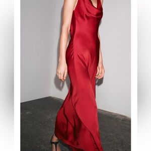 zara satin long red dress
